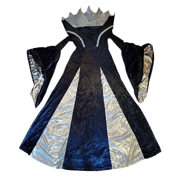 California Costumes Y2K Malevolent Quenn Black Velvet Silver Metallic Goth Gown - Picture 3 of 16